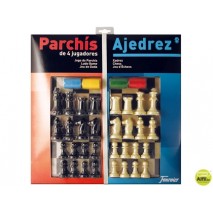 PARCHIS CON AJEDREZ TABLERO GRANDE 4 JUGADORES 41X40X4,8
