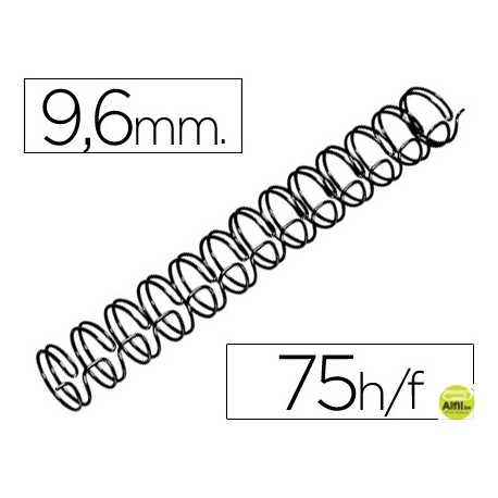 ESPIRAL WIRE 3:1 9,6 MM N.6 NEGRO CAPACIDAD 75 HOJAS CAJA DE 100 UNIDADES