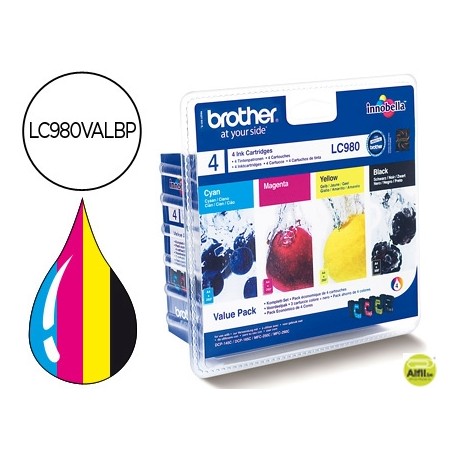 INK-JET BROTHER LC-980BK DCP-145 DCP-165 MFC-250 MFC-290 NEGRO MAGENTA AMARILLO CIAN PACK4