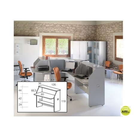 MOSTRADOR DE RECEPCIøN RECTO WELCOME 5001AB02 ESTRUCTURA ALUMINIO Y TABLERO GRIS 126X67X118CM
