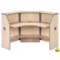 MOSTRADOR DE RECEPCIøN ANGULAR90Ì WELCOME 5002AA01 ESTRUCTURA DE HAYA Y TABLERO DE HAYA 68X68X118 CM