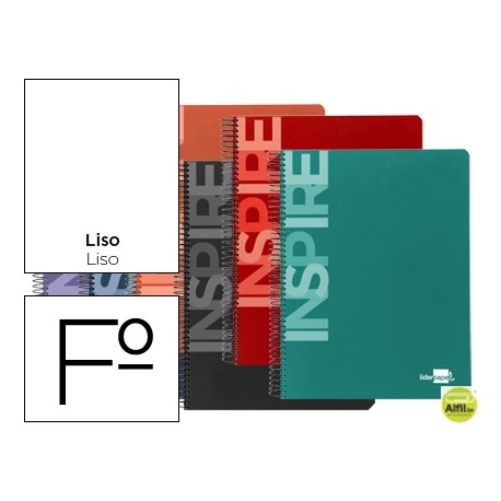 BLOC ESPIRAL LIDERPAPEL FOLIO INSPIRE TAPA EXTRADURA 80H 60G LISO. COLORES SURTIDOS