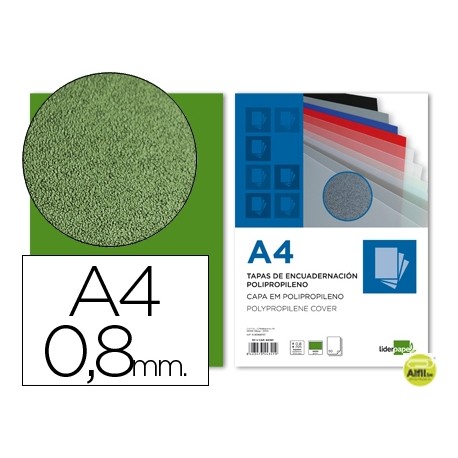 TAPA ENCUADERNACION LIDERPAPEL POLIPROPILENO A4 0.8MM VERDE