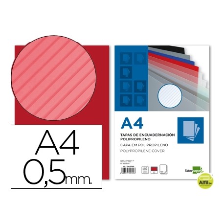 TAPA ENCUADERNACION LIDERPAPEL POLIPROPILENO RAYADO A4 0.5MM ROJA