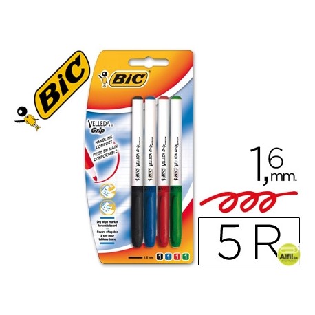 ROTULADOR BIC VELLEDA GRIP TRAZO 1,6 BLISTER 4+1 COLORES SURTIDOS