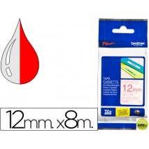 CINTA BROTHER TZE-132 TRANSPARENTE-ROJO 12MM LONGITUD 8 MT