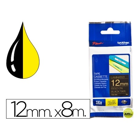 CINTA BROTHER TZE-334 NEGRO - ORO 12MM LONGITUD 8MT