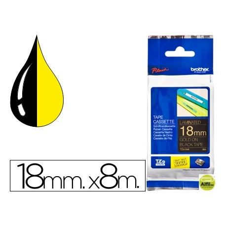 CINTA BROTHER TZE-344 NEGRO - ORO 18MM LONGITUD 8MT