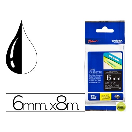 CINTA BROTHER TZE-315 NEGRO-BLANCO 6MM LONGITUD 8MT