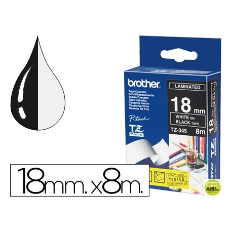 CINTA BROTHER TZE-345 NEGRO-BLANCO 18MM LONGITUD 8MT