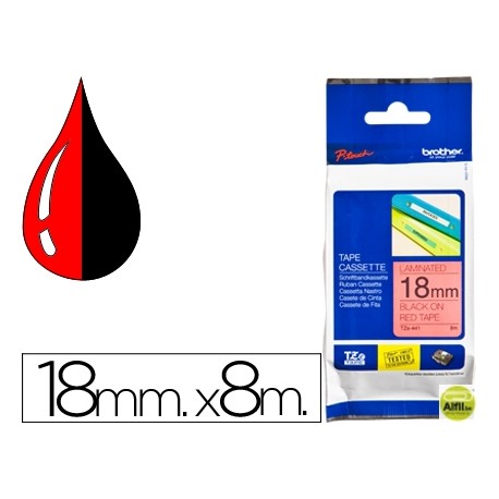 CINTA BROTHER TZE-441 ROJO-NEGRO 18MM LONGITUD 8MT