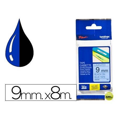 CINTA BROTHER TZE-521 AZUL-NEGRO 9MM LONGITUD 8MT