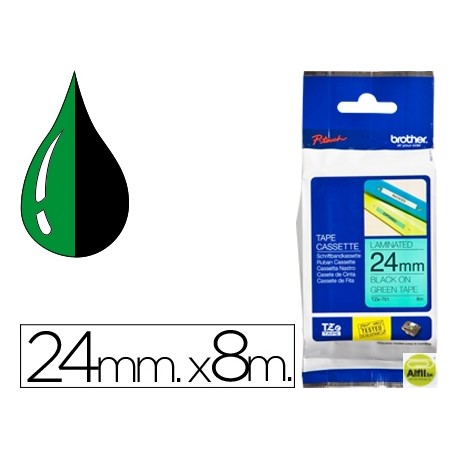 CINTA BROTHER TZE-751 VERDE-NEGRO 24MM LONGITUD 8 MT
