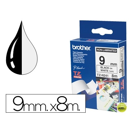 CINTA BROTHER TZEN221 NEGRO SOBRE BLANCO 9 MM NO LAMINADA