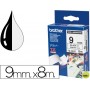 CINTA BROTHER TZEN221 NEGRO SOBRE BLANCO 9 MM NO LAMINADA