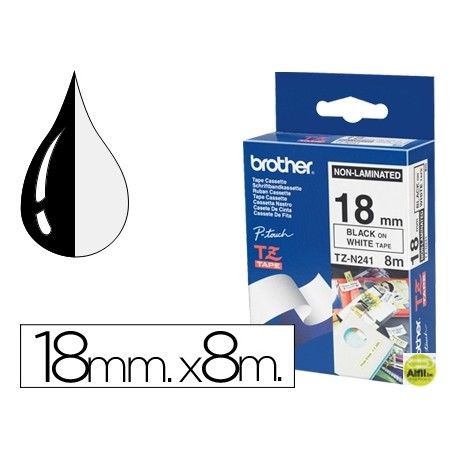 CINTA BROTHER TZ-N241 NEGRO SOBRE BLANCO 18 MM NO LAMINADA
