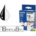 CINTA BROTHER TZ-N241 NEGRO SOBRE BLANCO 18 MM NO LAMINADA