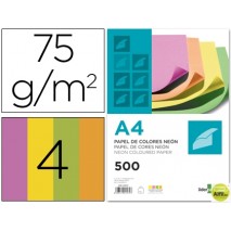 PAPEL COLOR LIDERPAPEL DIN-A4 75 GRAMOS NEON 4 COLORES SURTIDOS PAQUETE DE 500