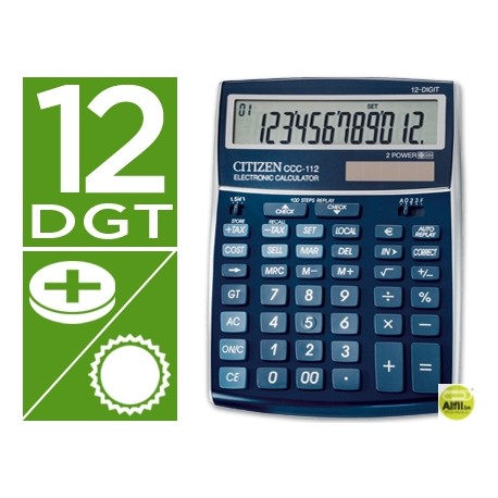 CALCULADORA CITIZEN CCC-112 B SOBREMESA BLUE MET 12 DIGITOS 208X155X30,5 MM