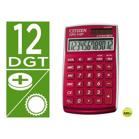 CALCULADORA CITIZEN CPC-112 B BOLSILLO 12 DIGITOS BURDEOS BURGUNDY 720X120X90 MM