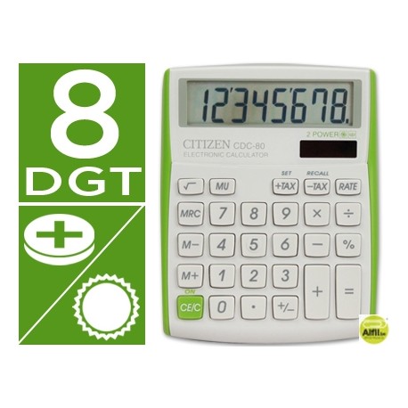 CALCULADORA CITIZEN CDC-80 SOBREMESA 8 DIGITOS VIVID VERDE