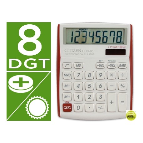 CALCULADORA CITIZEN CDC-80 SOBREMESA 8 DIGITOS VIVID ROJOS