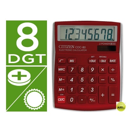 CALCULADORA CITIZEN SOBREMESA CDC-80 8 DIGITOS BURDEOS