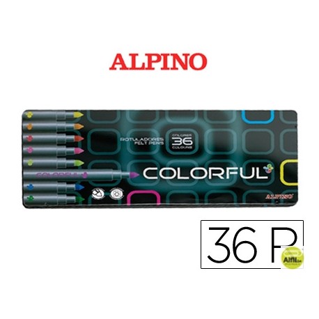 ROTULADOR ALPINO COLORFUL C/ DE 36 CAJA METAL
