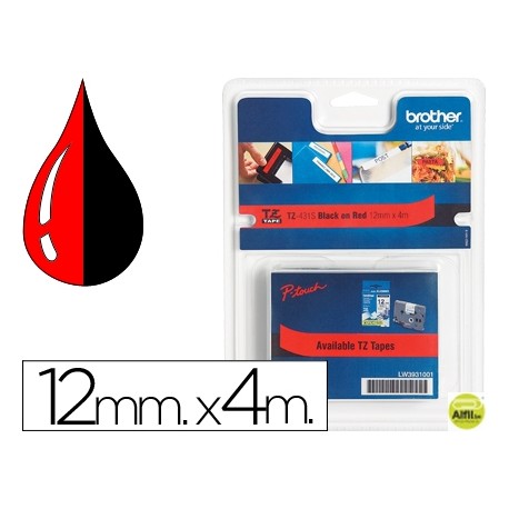 CINTA BROTHER TZE-431S ROJO-NEGRO 12MM LONGITUD 4 MTS