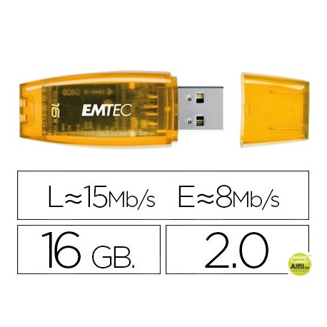 MEMORIA USB EMTEC FLASH C410 16 GB 2.0 NARANJA
