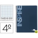 BLOC ESPIRAL LIDERPAPEL CUARTO INSPIRE TAPA EXTRADURA 80H 60G CUADRO 4MM CON MARGEN. NEGRO