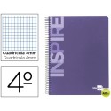 BLOC ESPIRAL LIDERPAPEL CUARTO INSPIRE TAPA EXTRADURA 80H 60G CUADRO 4MM CON MARGEN. VIOLETA