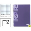 BLOC ESPIRAL LIDERPAPEL FOLIO INSPIRE TAPA EXTRADURA 80H 60G CUADRO 4MM CON MARGEN. VIOLETA