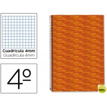 BLOC ESPIRAL LIDERPAPEL CUARTO MULTILIDER TAPA FORRADA 80H 70G CUADRO 4MM CON MARGEN. NARANJA