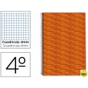 BLOC ESPIRAL LIDERPAPEL CUARTO MULTILIDER TAPA FORRADA 80H 70G CUADRO 4MM CON MARGEN. NARANJA