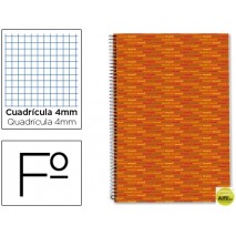 BLOC ESPIRAL LIDERPAPEL FOLIO MULTILIDER TAPA FORRADA 80H 70G CUADRO 4MM CON MARGEN. NARANJA