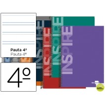 BLOC ESPIRAL LIDERPAPEL CUARTO INSPIRE TAPA EXTRADURA 80H 60G PAUTA 3.5MM CON MARGEN. COLORES SURTID