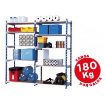 ESTANTERIA FAST PAPERFLOW METALICA AZUL 5 ESTANTES GRIS 180KG POR ESTANTE 900KG POR MODULO 200X100X7