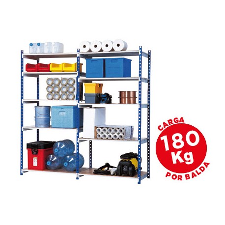 ESTANTERIA FAST PAPERFLOW METALICA AZUL 5 ESTANTES GRIS 180KG POR ESTANTE 900KG POR MODULO 200X100X7
