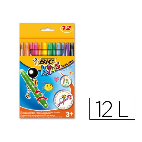 LAPICES CERA TURN&COLOUR BIC KIDS 12 COLORES