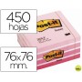 BLOC DE NOTAS ADHESIVAS QUITA Y PON POST-IT 76X76 MM CUBO COLOR ROSA NEON 450 HOJAS
