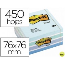 BLOC DE NOTAS ADHESIVAS QUITA Y PON POST-IT 76X76 MM CUBO COLOR AZUL PASTEL 450 HOJAS