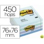 BLOC DE NOTAS ADHESIVAS QUITA Y PON POST-IT 76X76 MM CUBO COLOR AZUL PASTEL 450 HOJAS