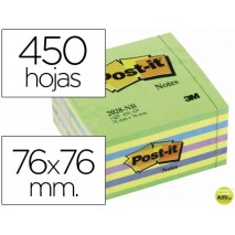 BLOC DE NOTAS ADHESIVAS QUITA Y PON POST-IT 76X76 MM CUBO COLOR AZUL Y VERDE 450 HOJAS