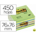 BLOC DE NOTAS ADHESIVAS QUITA Y PON POST-IT 76X76 MM CUBO COLOR AZUL Y VERDE 450 HOJAS