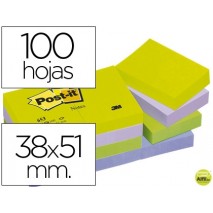 BLOC DE NOTAS ADHESIVAS QUITA Y PON POST-IT 38X51 MM ULTRA INTENSO SURTIDO PACK DE 12 BLOCS