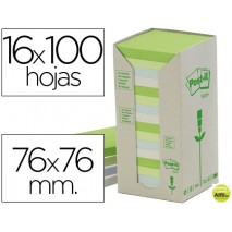 BLOC DE NOTAS ADHESIVAS QUITA Y PON POST-IT 76X76MM EN TORRERECICLADAS PACK DE 16 BLOCS 654 COLORES