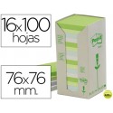 BLOC DE NOTAS ADHESIVAS QUITA Y PON POST-IT 76X76MM EN TORRERECICLADAS PACK DE 16 BLOCS 654 COLORES