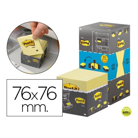 BLOC DE NOTAS ADHESIVAS QUITA Y PON FACIL DE ALMACENAR 76X76 MM -PACK DE 16 BLOCS