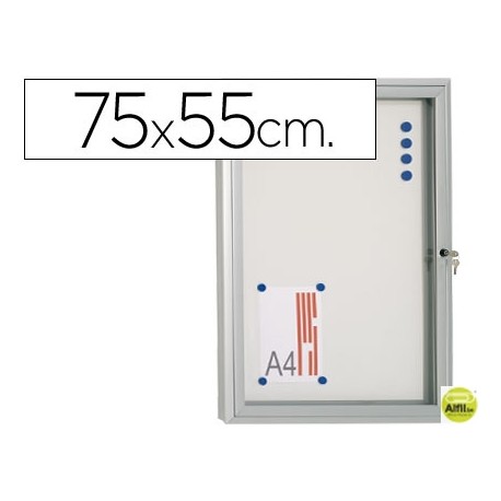 VITRINA DE ANUNCIO 75X55 PARA EXTERIOR COM MARCO ALUMINIO CERRADURA Y PUERTA ABATIBLE